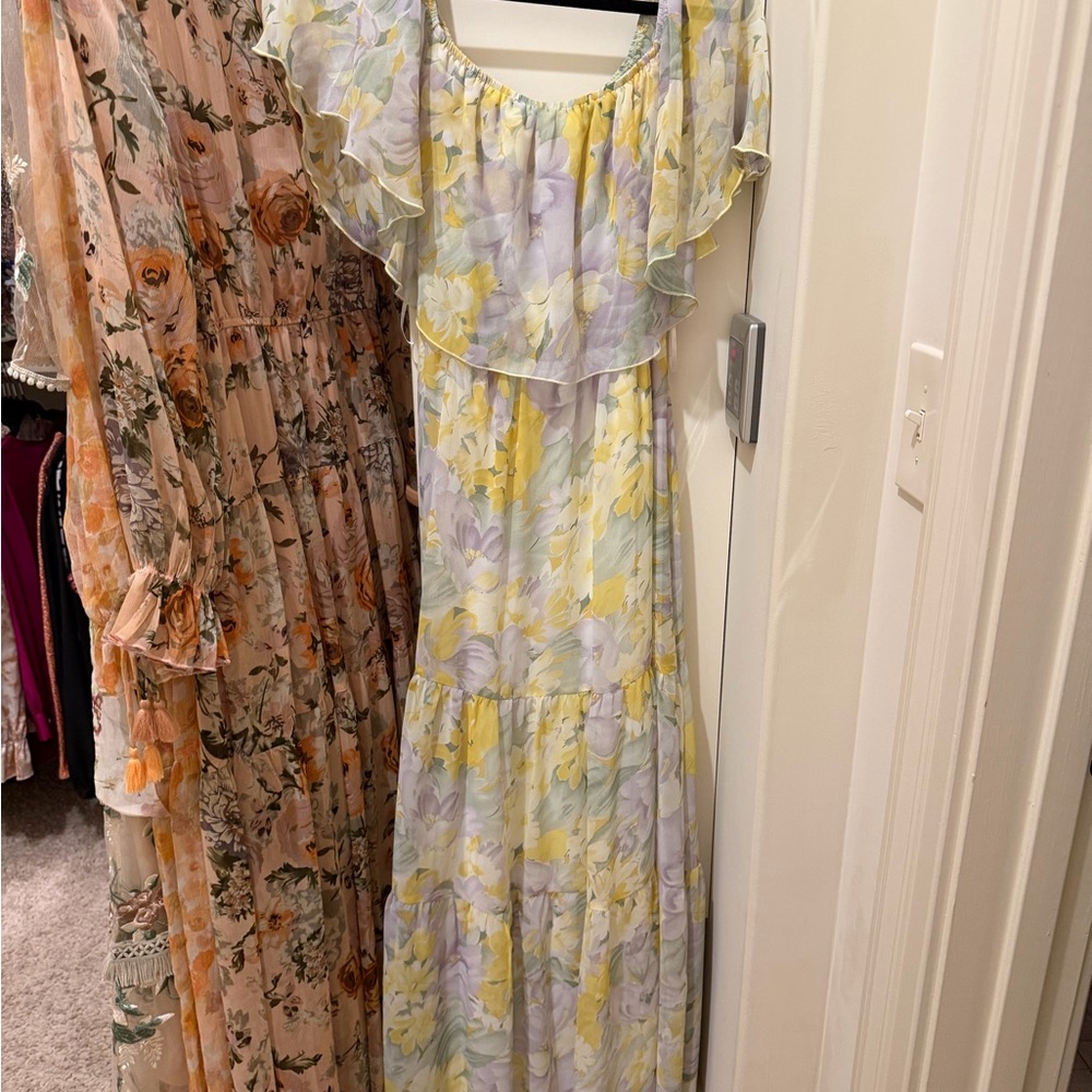Aakaa Yellow and Purple Floral Maxi Dress